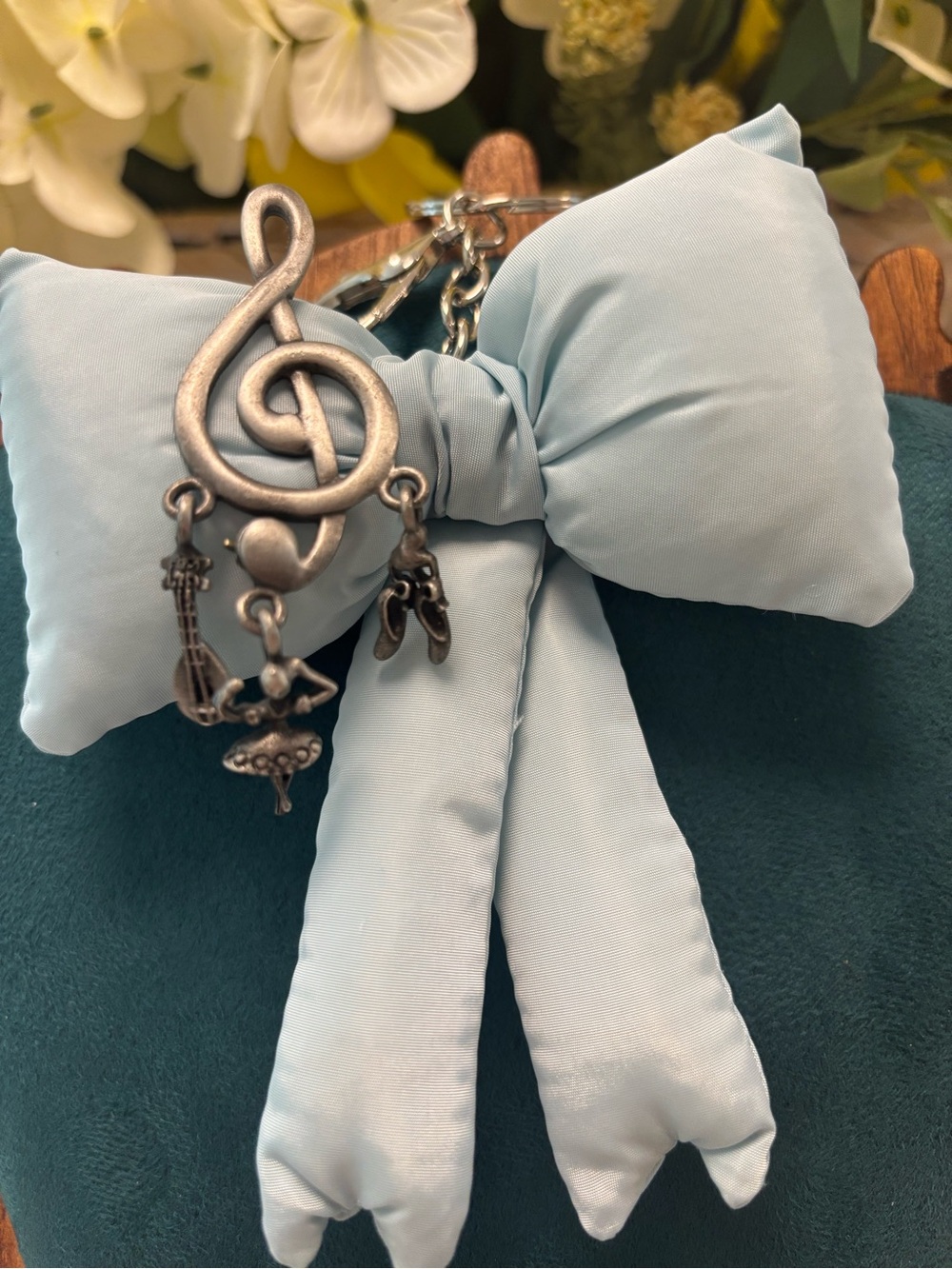 Light Blue Bow Keychain with Musical Charm